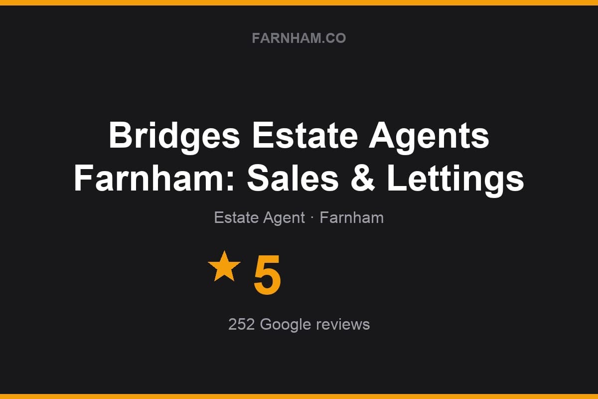 Branded Farnham Direct rating card for Bridges Estate Agents Farnham: Sales & Lettings: 5 stars, 252 Google reviews