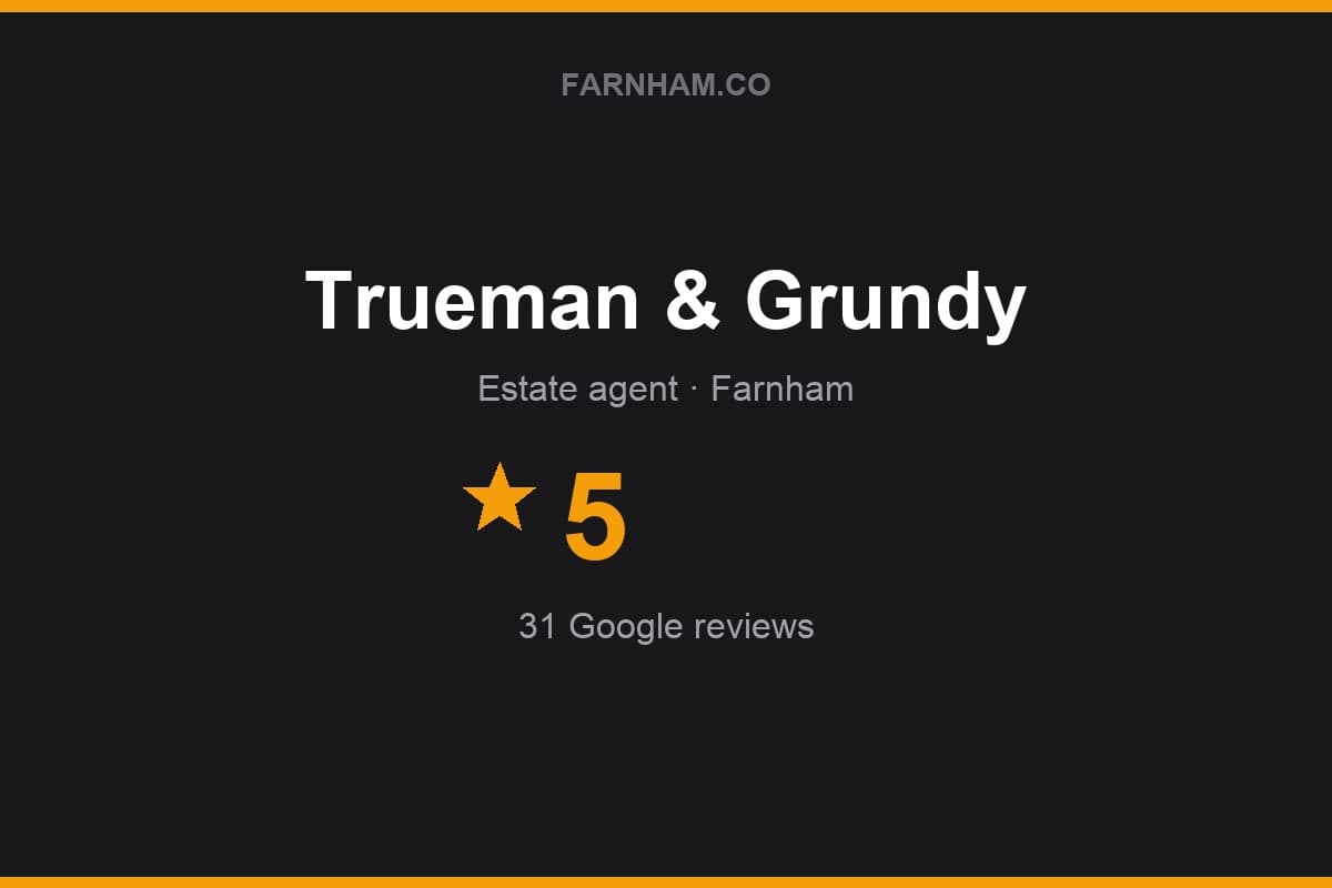 Branded Farnham Direct rating card for Trueman & Grundy: 5 stars, 31 Google reviews