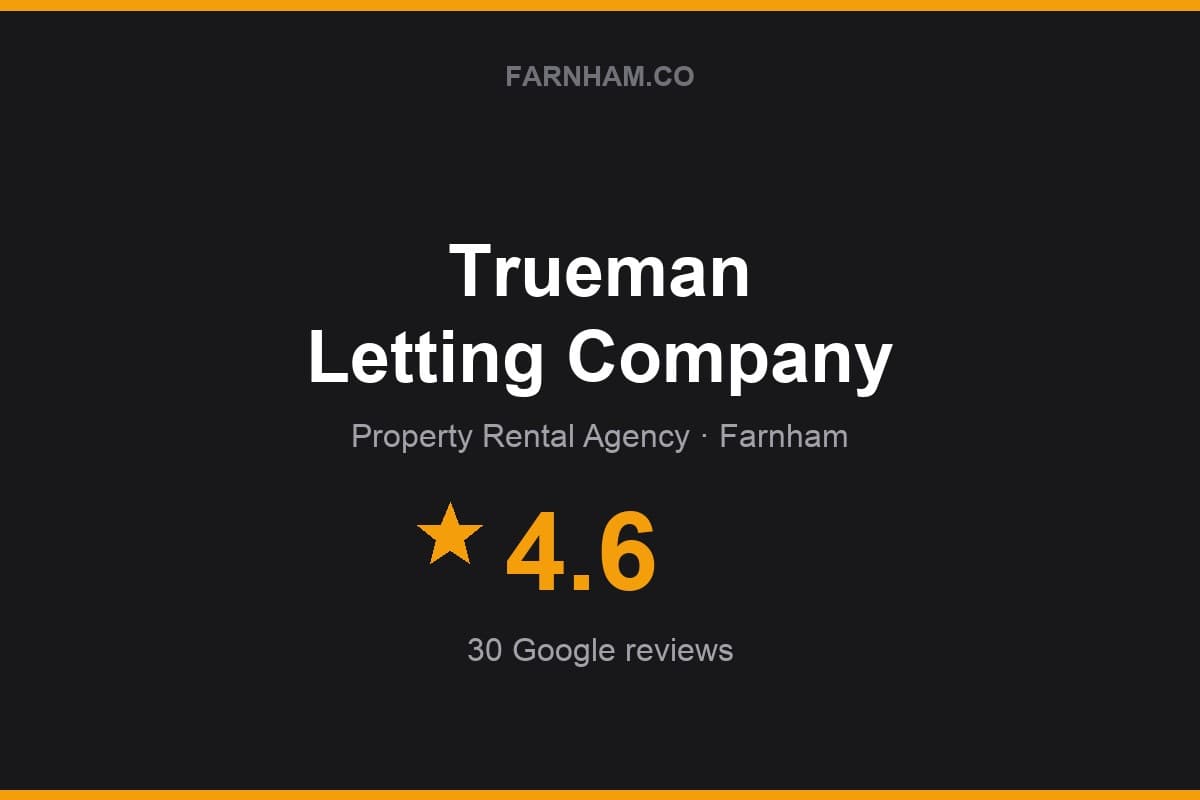 Branded Farnham Direct rating card for Trueman Letting Company: 4.6 stars, 30 Google reviews