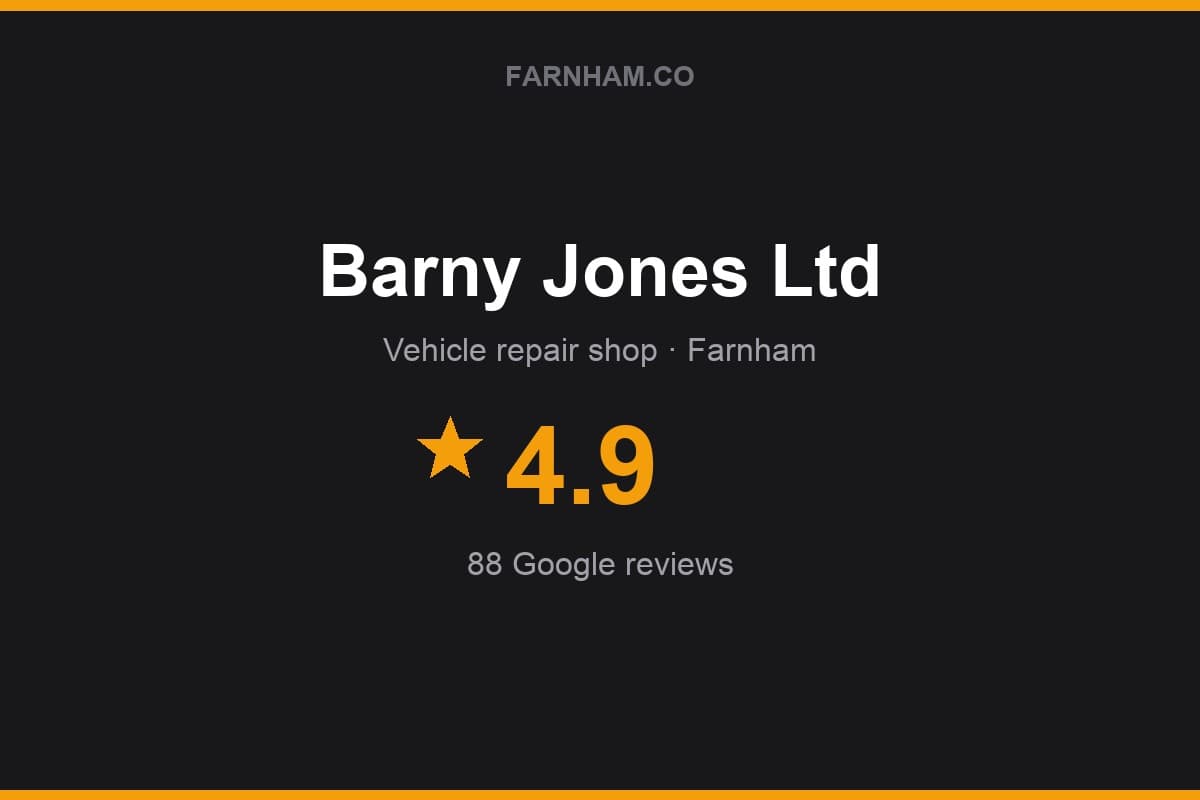 Branded Farnham Direct rating card for Barny Jones Ltd: 4.9 stars, 88 Google reviews